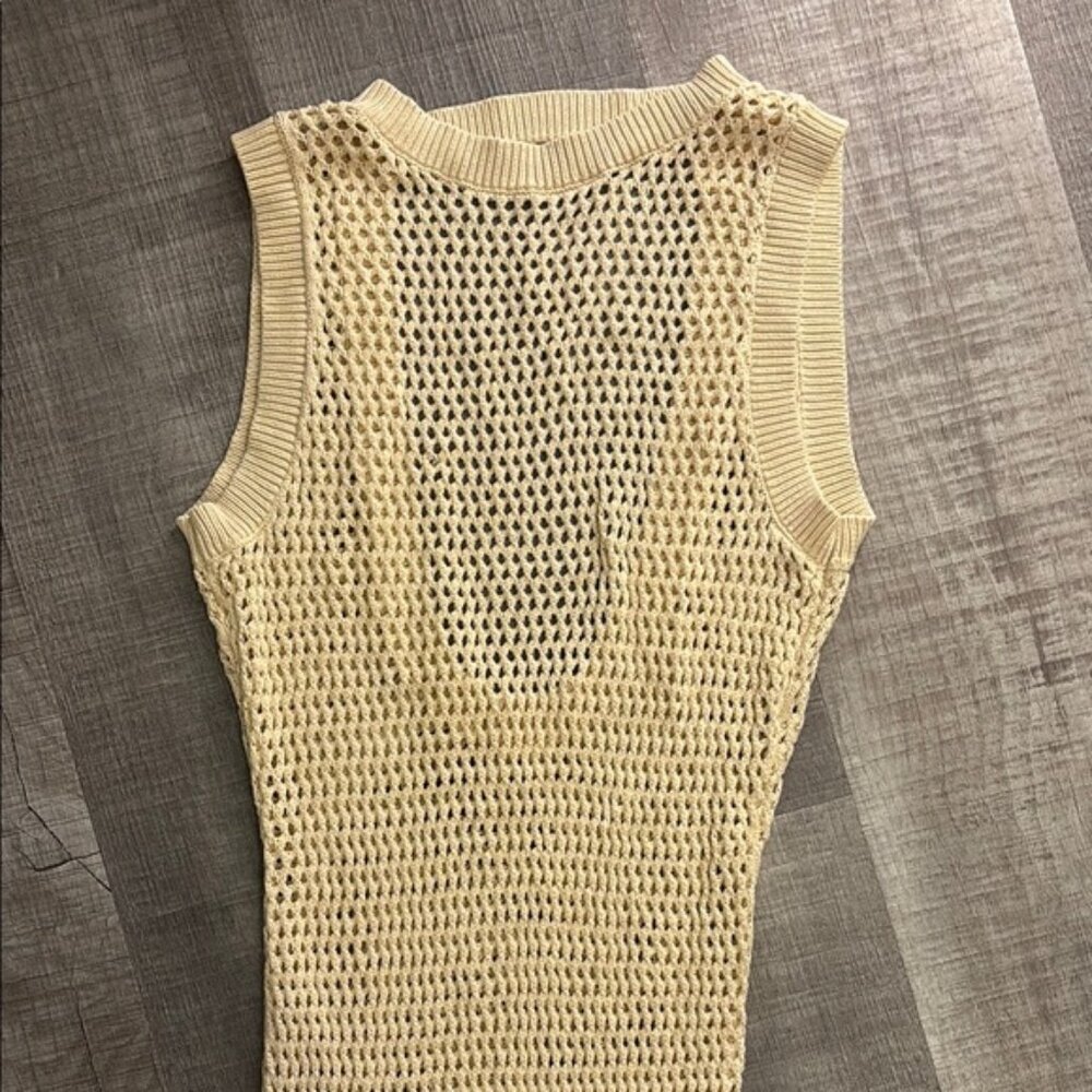 Beige open knit maxi coverup dress
